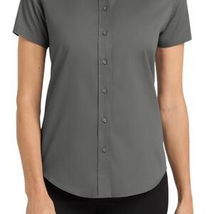 Charcoal Grey Short Sleeve Button-Up Blouse